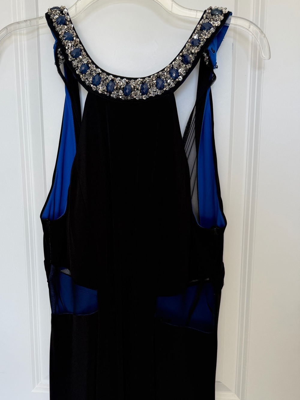 Embellished Neckline Black & Royal Blue Evening Dress